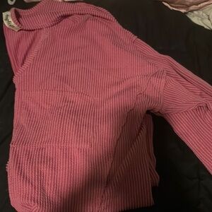 Soft Pink V-Neck Ribbed Sweater